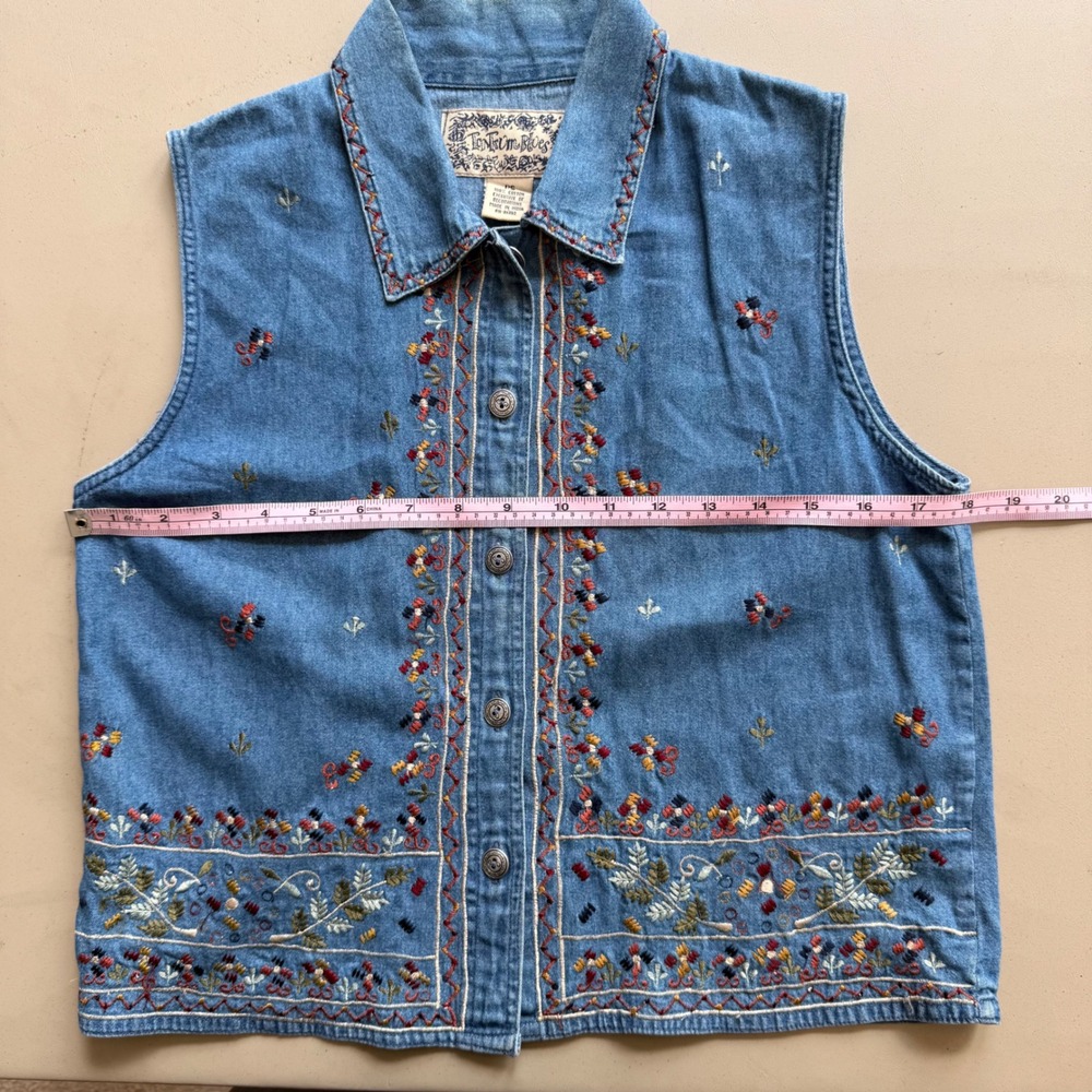 Embroidered Denim Vest Womens‎ PS Blue Floral Boho VTG 90s Festival Cottagecore - Picture 7 of 9